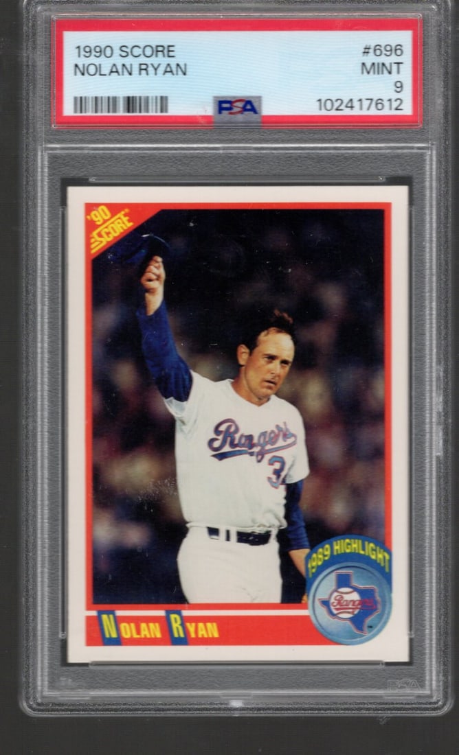 Nolan Ryan 1990 Score #696 PSA 9 Texas Rangers Baseball Card (1 of 2)