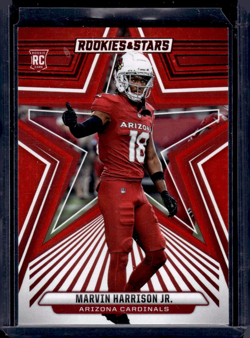 Marvin Harrison Jr. Rookie Card Red 2024 Panini Rookies & Stars #176 Cardinals: Panini Select, Prizm, Mosaic, Contenders, Zenith, Phoenix, Illusions, Absolute, Rookie NFL Sports Trading Cards, Silver, Kaboom, SP, SSP, Wave Prizms, Numbered Cards, Football Cards for Sale Near Me,