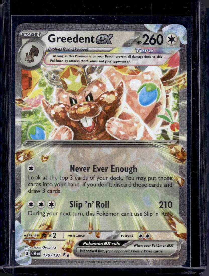 2023 Pokemon Obsidian Flames Greedenet Ex Double Rare #179: TCG, Pikachu, Charizard, Rare, Secret Rare, Holo Cards, Pokemon & TCG Cards sold near Me, Nintendo, Evee, Houndoom, Reverse Holo Cards, 3 Star Ultra Rare, EX