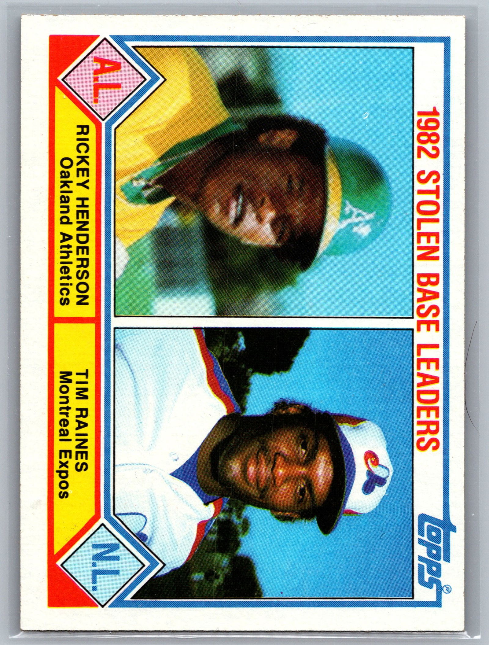 1983 Topps #704 1982 Stolen Base Leaders (Rickey Henderson / Tim Raines) (1 of 2)