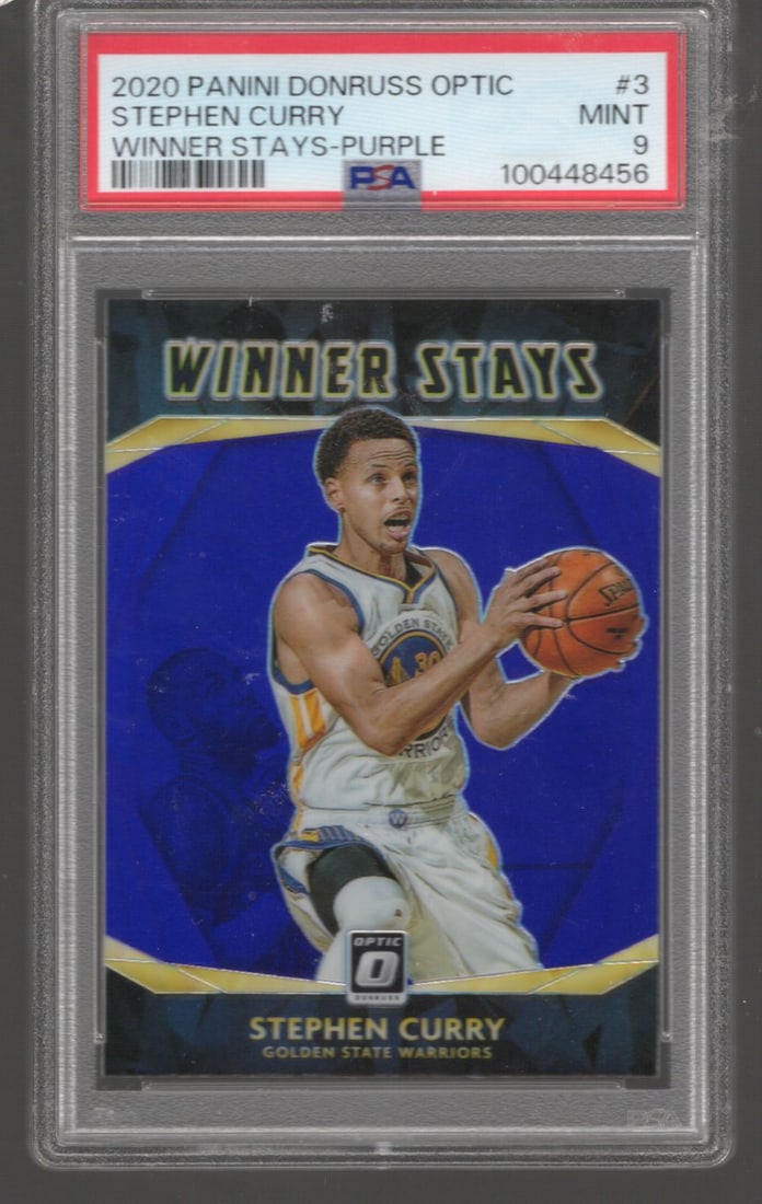 Stephen Curry Winner Stays Purple Prizm 2020-21 Donruss Optic #3 PSA 9 Warriors NBA (1 of 2)