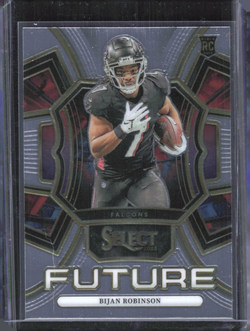 Bijan Robinson Rookie Card 2023-24 Panini Select Future #FUT-BRO, Atlanta Falcons Running Back: Panini Select, Prizm, Mosaic, Contenders, Zenith, Phoenix, Illusions, Absolute, Rookie NFL Sports Trading Cards, SP, SSP, Cards, Football Cards for Sale Near Me, Superbowl & Hall of Fame Player Cards,