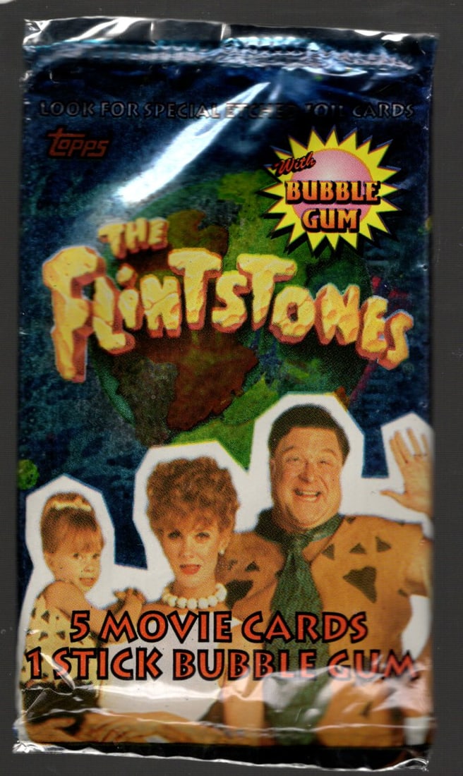 1993 Topps Flinstones Movie Retail Box Pack - Special Etched Foil Cards: Special Etched Foil Cards, Fred Flinstone, Barney Rubble, Wilma Flinstone, Betty Rubble, Bam Bam, Pebbles, Kazoo, Bedrock