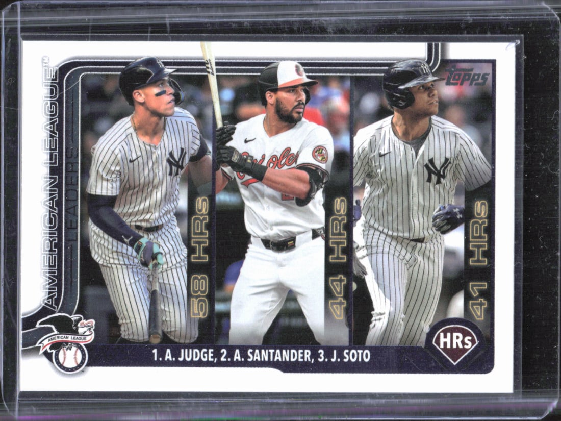 Aaron Judge Anthony Santander Juan Soto AL Home Run Leaders 2025 Topps #79: Topps Baseball MLB Trading & Sports Cards, Sports Cards for Sale Near Me, World Series & Hall of Fame Players Memorabilia, Refractors, X-Fractors, Numbered, SP, SSP, Valuable Auction Memorabilia Lots 