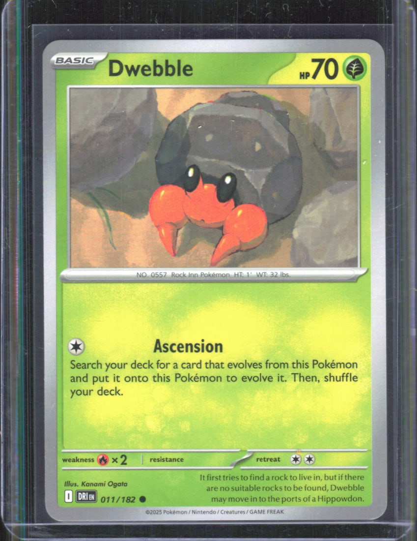 2025 Pokemon Scarlet & Violet Destined Rivals Dwebble #011/182: TCG, Pikachu, Charizard, Rare, Secret Rare, Holo Cards, Pokemon & TCG Cards sold near Me, Nintendo, Evee, Houndoom, Reverse Holo Cards, 3 Star Ultra Rare, EX