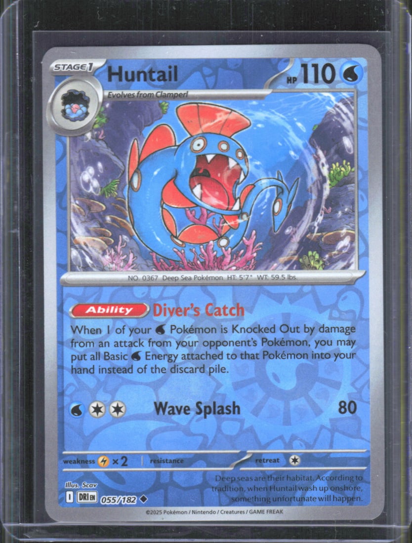 2025 Pokemon Scarlet & Violet Destined Rivals Huntail #055/182: TCG, Pikachu, Charizard, Rare, Secret Rare, Holo Cards, Pokemon & TCG Cards sold near Me, Nintendo, Evee, Houndoom, Reverse Holo Cards, 3 Star Ultra Rare, EX
