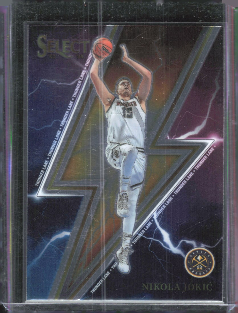 Nikola Jokic Thunder Lane Insert 2023-24 Panini Select #6 Denver Nuggets, NBA Champion: Panini Select, Prizm, Mosaic, Contenders, Revolution, Phoenix, NBA Hoops, Rookie NFL Sports Trading Cards, Silver, SP, SSP, Wave Prizms, Numbered Cards, Basketball sports Cards for Sale Near Me, NBA C