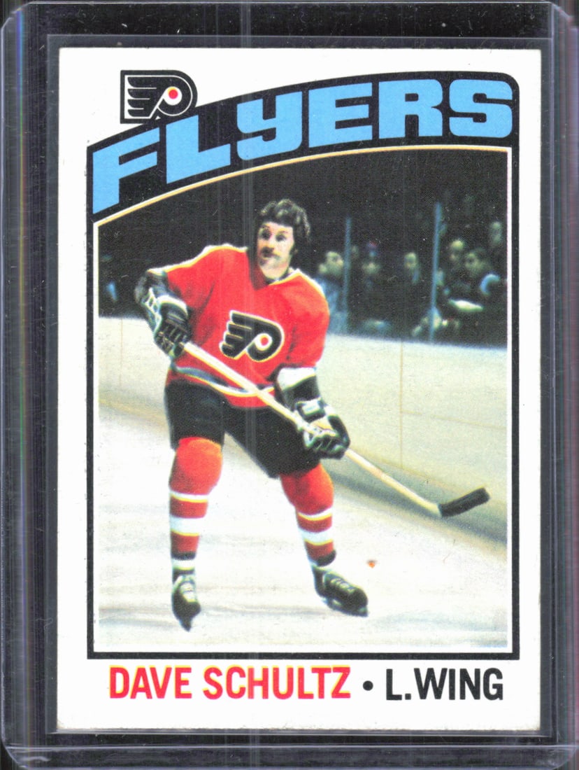 Dave Schultz Philadelphia Flyers Left Wing 1976 Topps #150: Topps Vintage NHL Hockey Trading & Sports Cards, Old Sports Cards for Sale Near Me, Stanley Cup & Hall of Fame Players, Valuable Auction Memorabilia Lots for Sale On Line