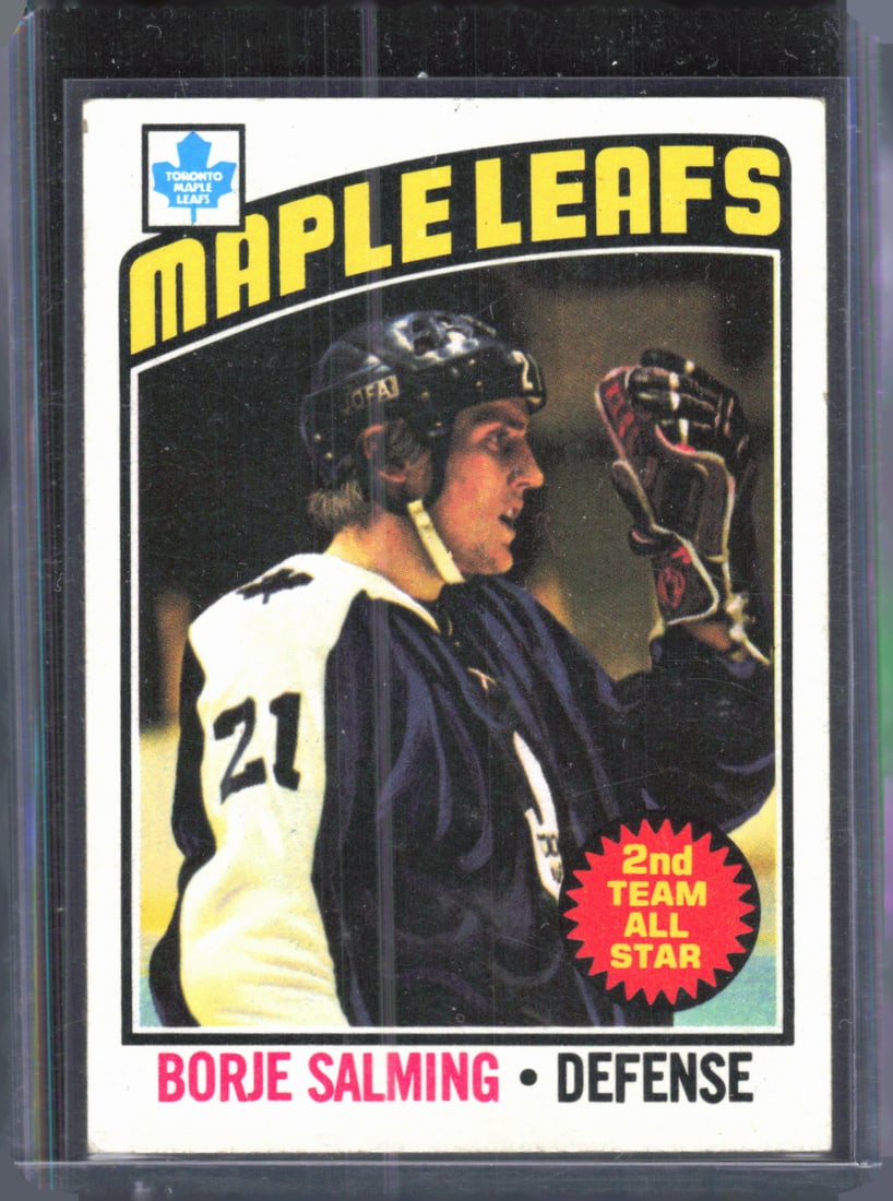 Borje Salming Defense Toronto Maple Leafs 2nd Team NHL All Star 1976 topps #22: Topps Vintage NHL Hockey Trading & Sports Cards, Old Sports Cards for Sale Near Me, Stanley Cup & Hall of Fame Players, Valuable Auction Memorabilia Lots for Sale On Line