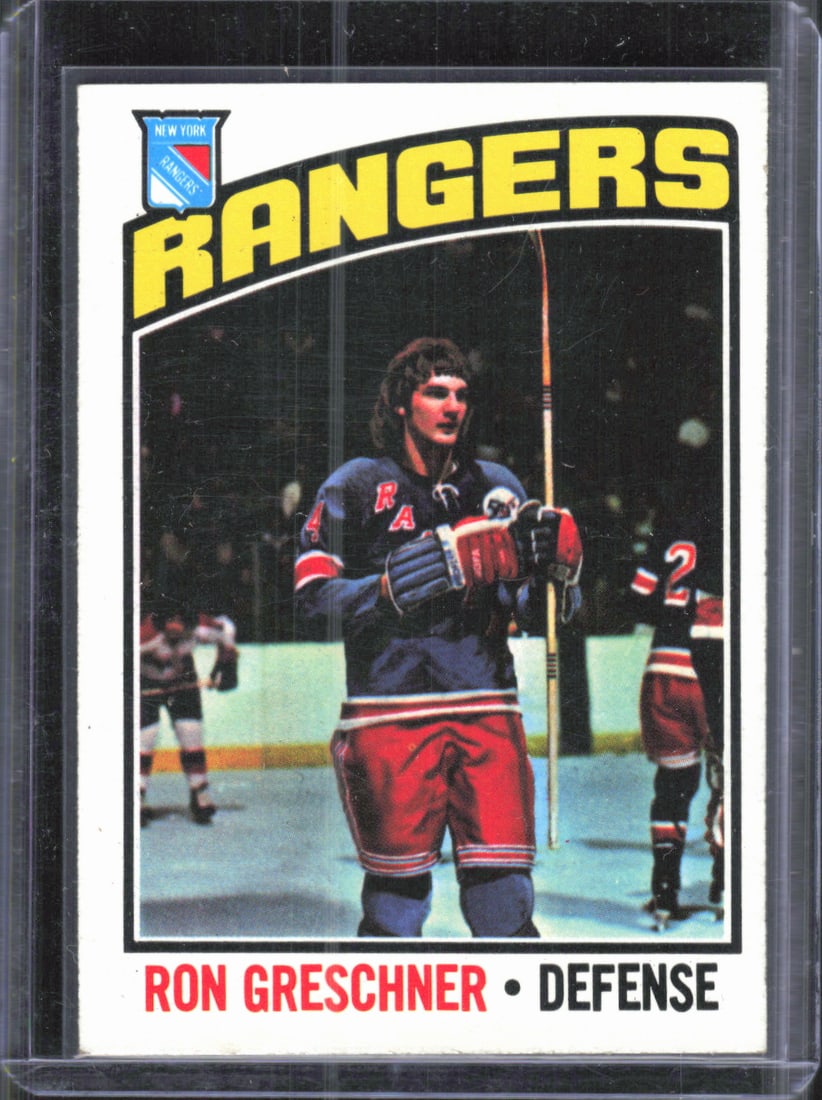 Ron Greschner Defense New York Rangers 1976 Topps #154: Topps Vintage NHL Hockey Trading & Sports Cards, Old Sports Cards for Sale Near Me, Stanley Cup & Hall of Fame Players, Valuable Auction Memorabilia Lots for Sale On Line
