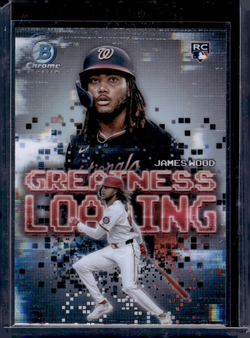 James Wood Rookie Card Greatness Looking 2025 Bowman Chrome #GL-20 Nationals: Bowman Baseball MLB Trading & Sports Cards, Sports Cards for Sale Near Me, World Series & Hall of Fame Players, SP, SSP, Chrome, 1st Bowman, Auction Memorabilia Lots Sold On Line