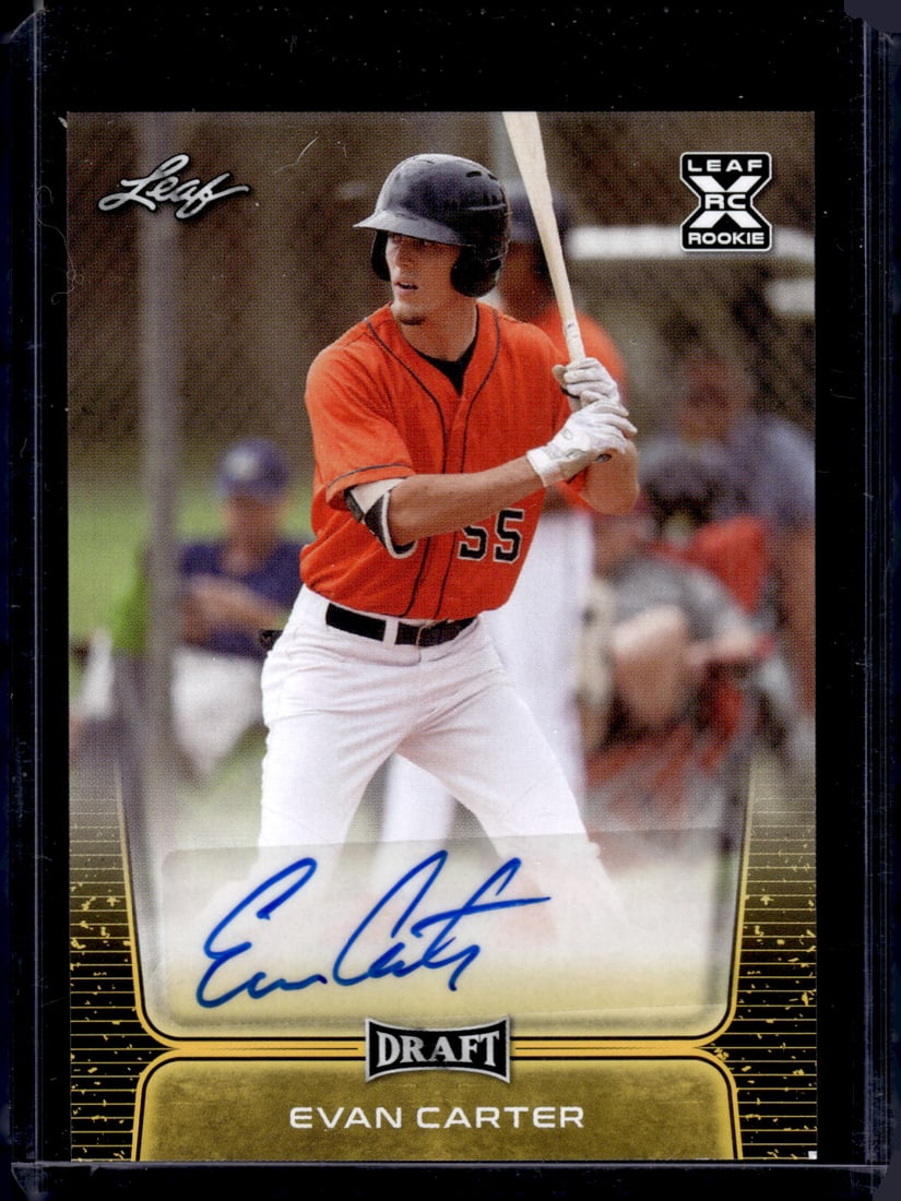 Evan Carter Rookie Card Auto 2020 Leaf Draft #BA-EC2 Texas Rangers, Baseball Card (1 of 2)