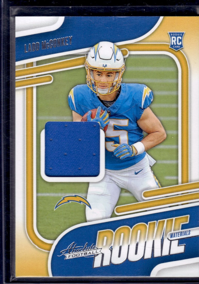 Ladd McConkey Rookie Card Patch 2024 Panini Absolute #ARM-LMY Chargers NFL: Panini Select, Prizm, Mosaic, Contenders, Zenith, Phoenix, Illusions, Absolute, Rookie NFL Sports Trading Cards, SP, SSP, Cards, Football Cards for Sale Near Me, Superbowl & Hall of Fame Player Cards,