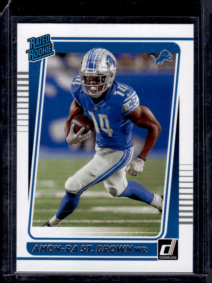 Amon-Ra St. Brown Rookie Card 2021 Panini Donruss #284 Detroit Lions Football Card: Panini Select, Prizm, Mosaic, Contenders, Zenith, Phoenix, Illusions, Absolute, Rookie NFL Sports Trading Cards, SP, SSP, Cards, Football Cards for Sale Near Me, Superbowl & Hall of Fame Player Cards,