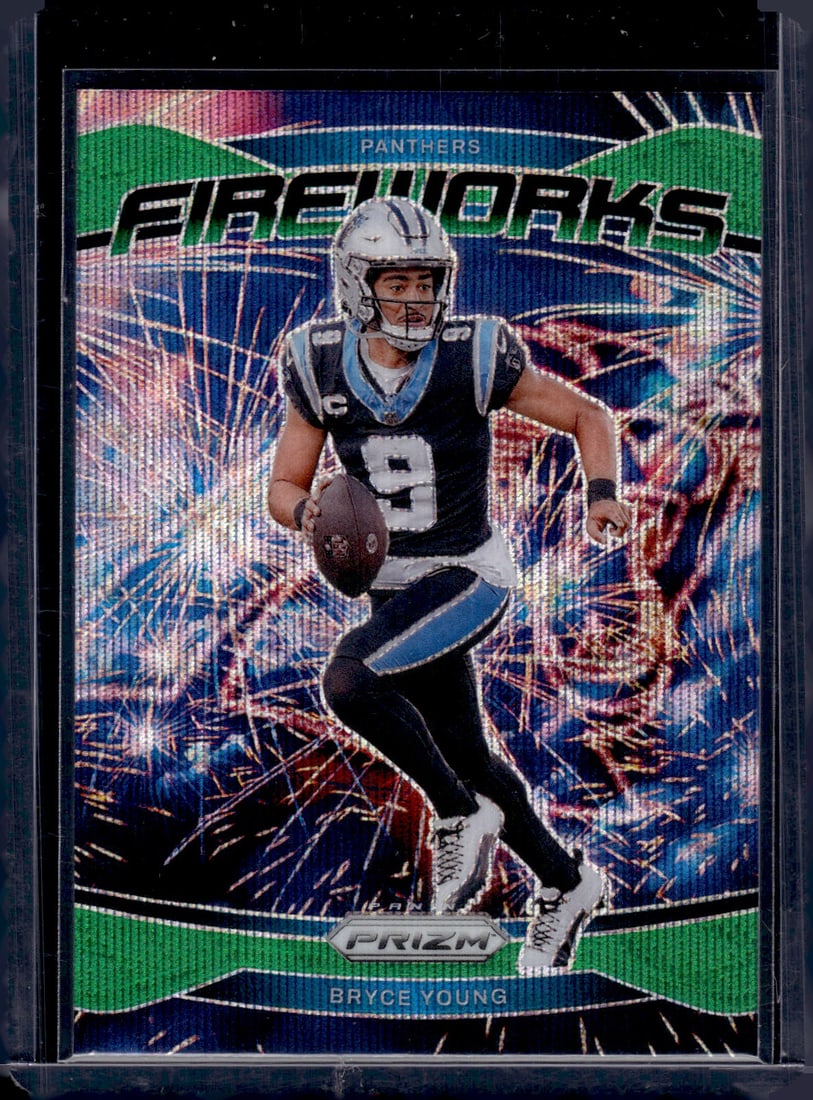 Bryce Young Fireworks Green Wave Prizm 2024 Panini Prizm #14 Carolina Panthers: Panini Select, Prizm, Mosaic, Contenders, Zenith, Phoenix, Illusions, Absolute, Rookie NFL Sports Trading Cards, SP, SSP, Cards, Football Cards for Sale Near Me, Superbowl & Hall of Fame Player Cards,