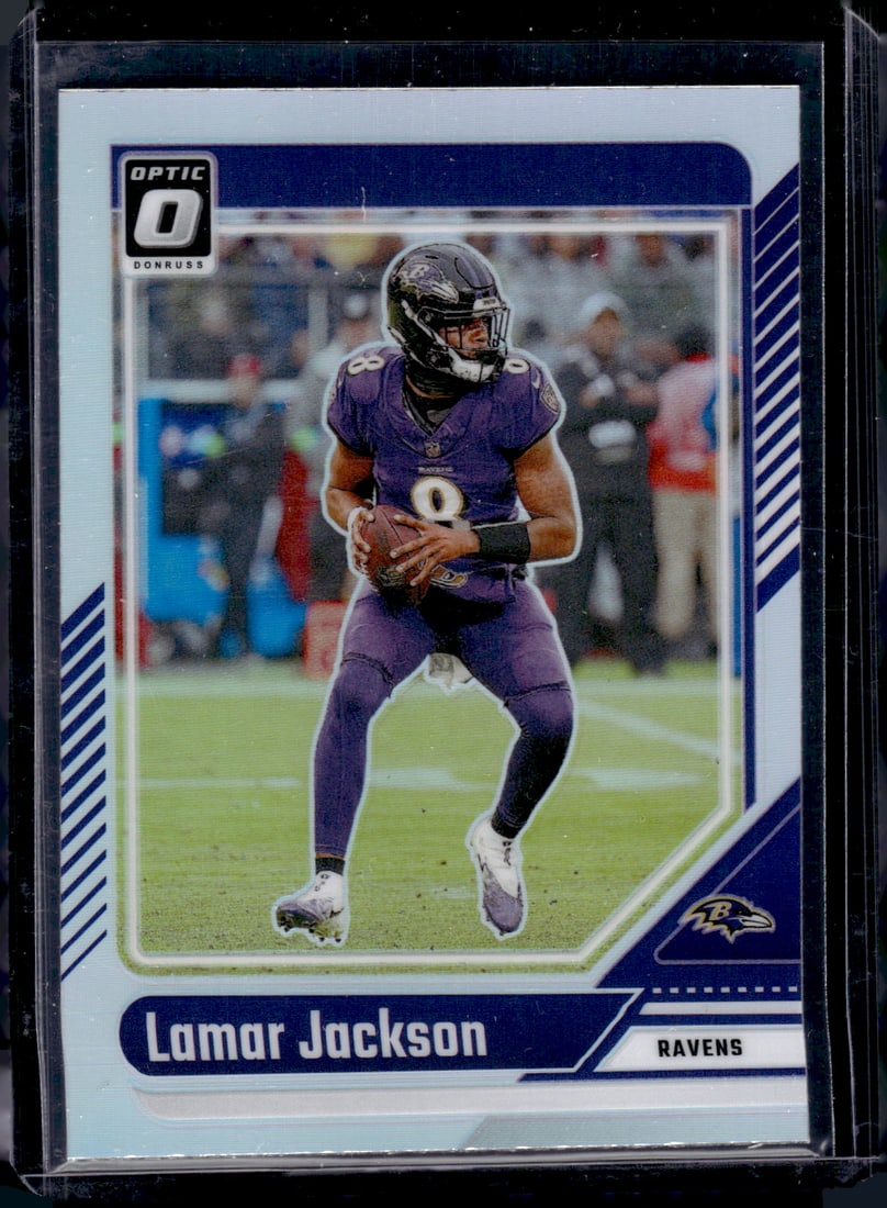 Lamar Jackson Holo Prizm 2024 Donruss Optic #13 Baltimore Ravens Football Card (1 of 2)