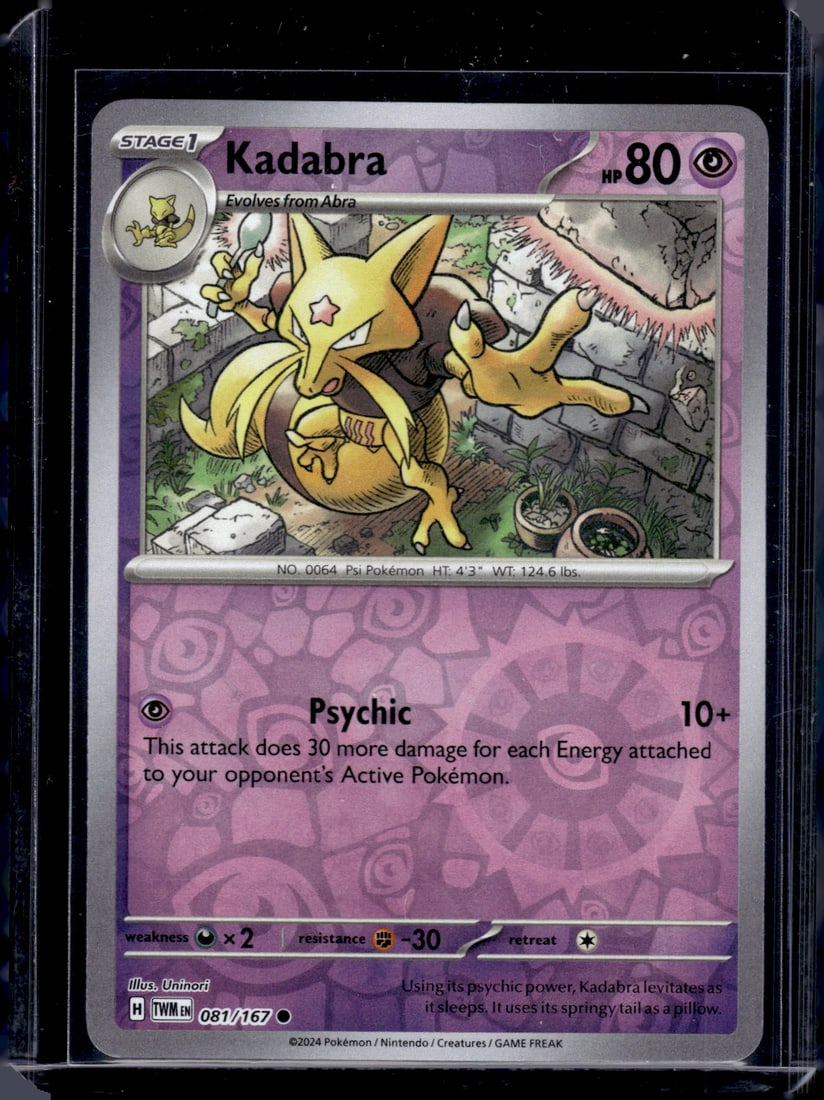 2024 Pokemon Twlight Masquerade Kadabra Reverse Holo #81 TCG: TCG, Pikachu, Charizard, Rare, Secret Rare, Holo Cards, Pokemon & TCG Cards sold near Me, Nintendo, Evee, Houndoom, Reverse Holo Cards, 3 Star Ultra Rare, EX
