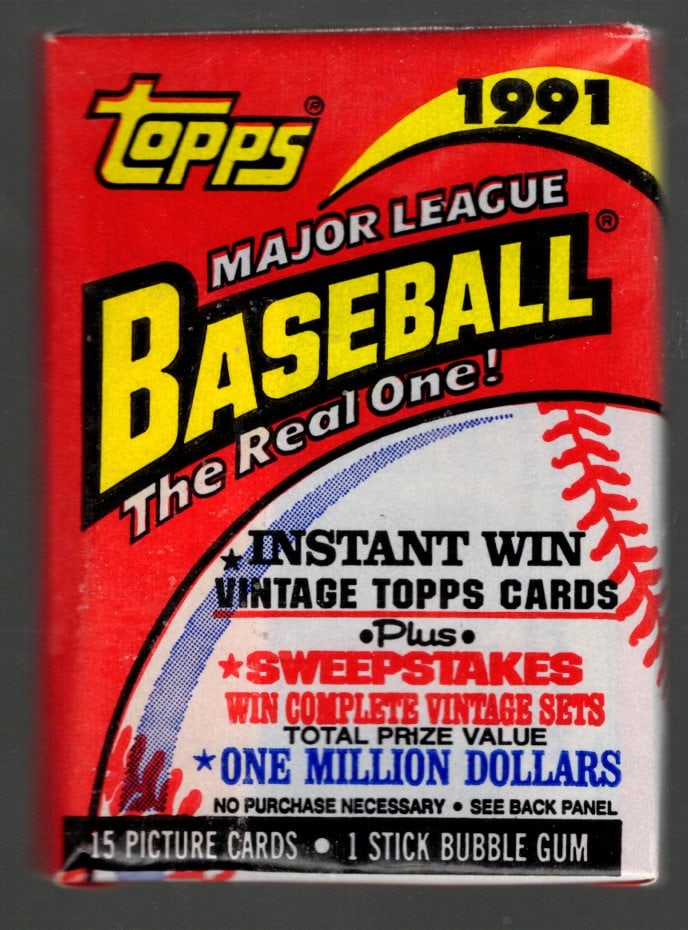 1991 Topps Vintage Baseball Cards Retail Box Wax Pack Sports Cards Rookie Cards: Topps MLB Baseball Trading & Sports Cards & Memorabilia, Chipper Jones, Ken Griffey, Jr., Frank Thomas, Bo Jackson, Cal Ripken, Nolan Ryan, Craig Biggio Rookie Card, Dwight Gooden, Rickey Henderson, P