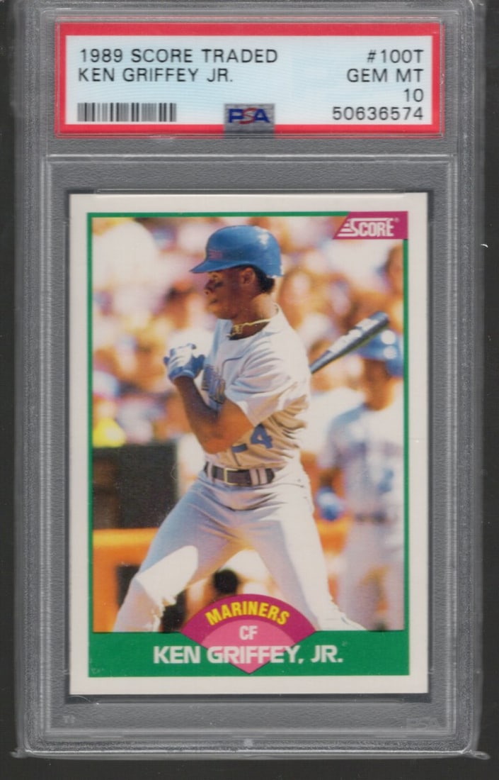Ken Griffey Jr. Rookie Card PSA 10 1989 Score Traded #100T Mariners HOF Baseball Card (1 of 2)