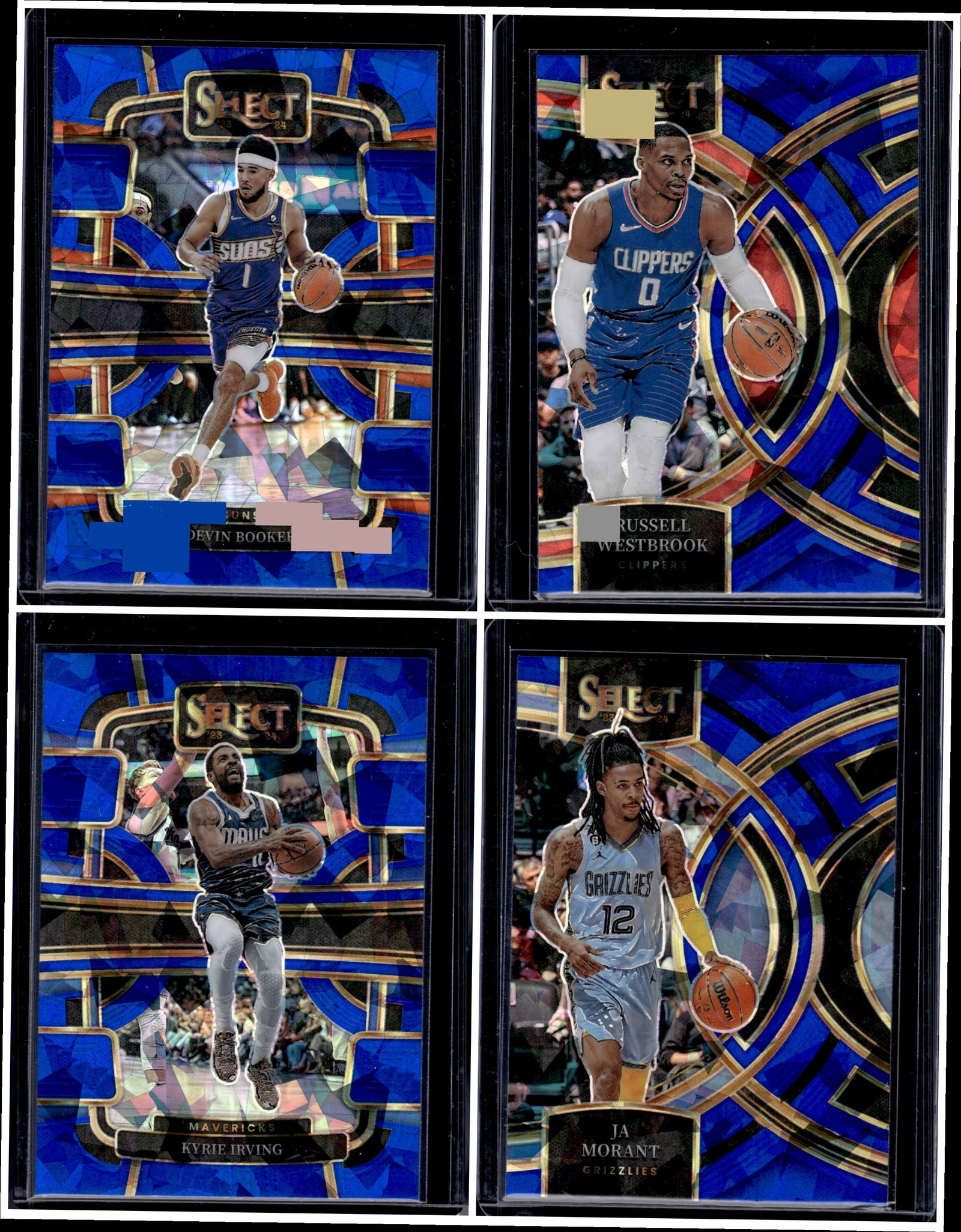 Lot of 4 2023-24 Panini Select NBA Blue Cracked Ice Prizms Morant, Irving, Westbrook, Booker (1 of 1)