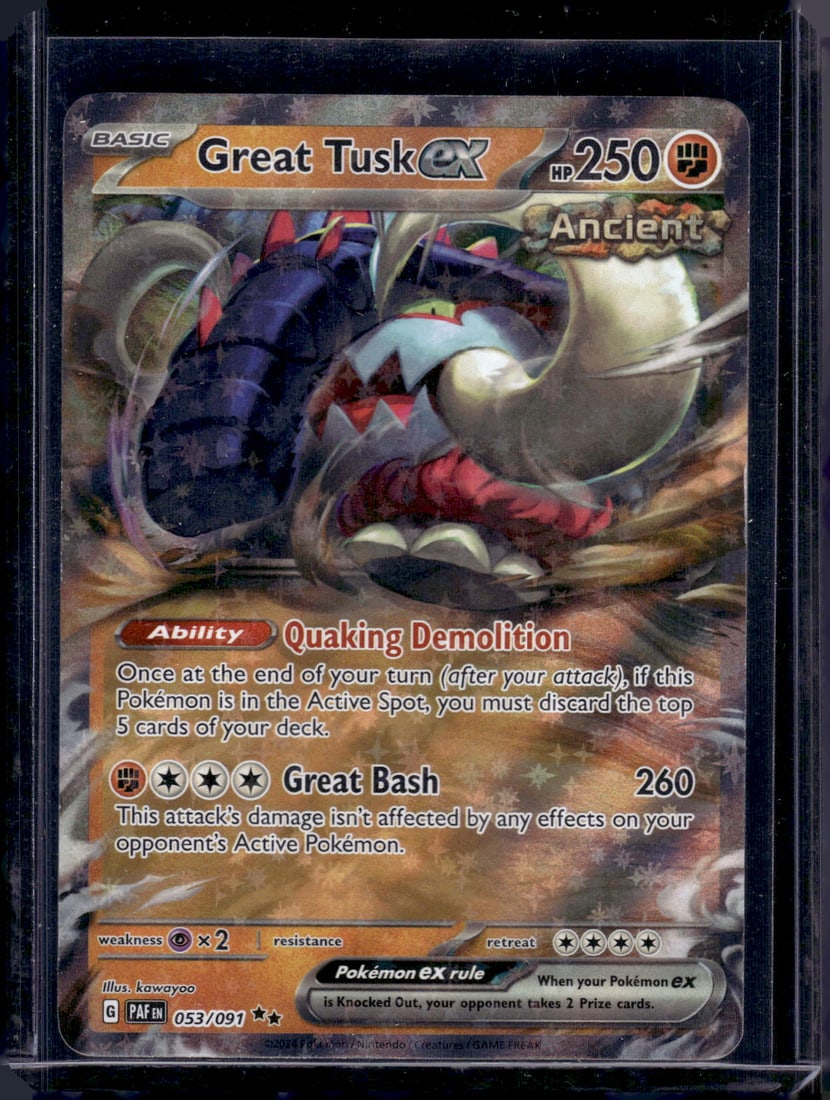2024 Pokemon Paldean Fates Great Tusk Ex Double Rare #53: TCG, Pikachu, Charizard, Rare, Secret Rare, Holo Cards, Pokemon & TCG Cards sold near Me, Nintendo, Evee, Houndoom, Reverse Holo Cards, 3 Star Ultra Rare, EX