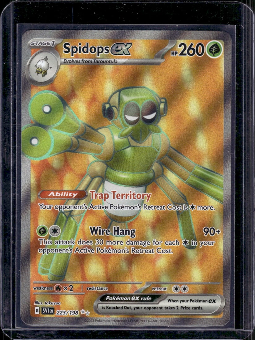 2023 Pokemon Scarlet & Violet Spidops Ex Full Art Ultra Rare #223: TCG, Pikachu, Charizard, Rare, Secret Rare, Holo Cards, Pokemon & TCG Cards sold near Me, Nintendo, Evee, Houndoom, Reverse Holo Cards, 3 Star Ultra Rare, EX