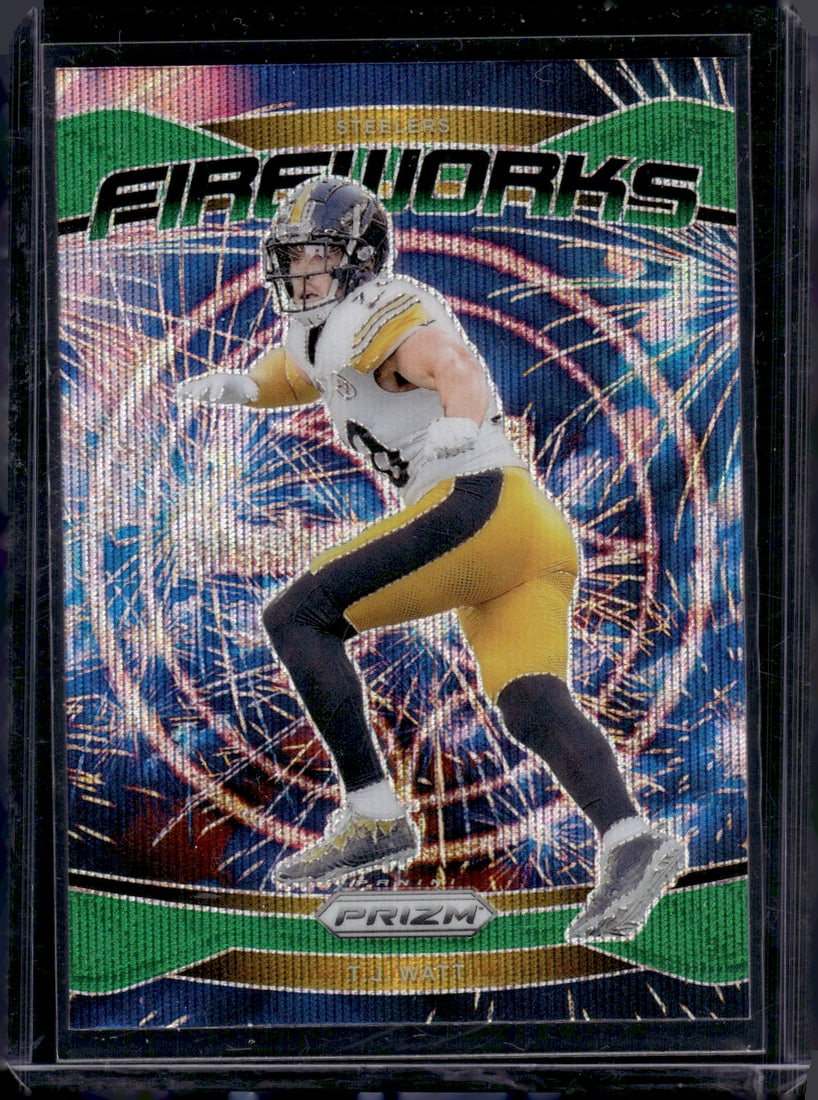 Tj Watt Fireworks Green Wave Prizm 2024 Panini Prizm #15 Pittsburgh Steelers (1 of 2)
