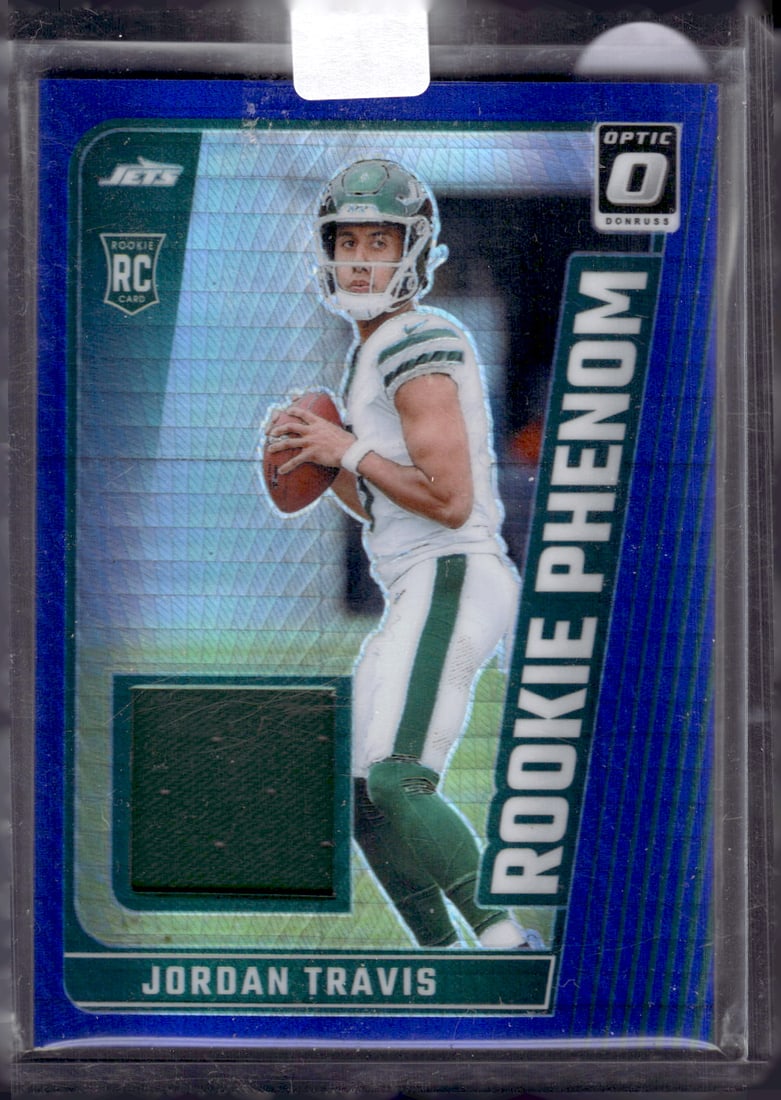 Jordan Travis Rookie Card Patch Blue Hyper 2024 Donruss Optic #RPB-JTS New York Jets (1 of 2)