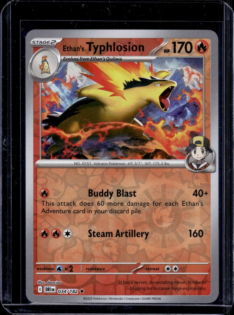 2025 Pokemon Destined Rivals Ethan's Typhlosion Reverse Holo Rare #34: TCG, Pikachu, Charizard, Rare, Secret Rare, Holo Cards, Pokemon & TCG Cards sold near Me, Nintendo, Evee, Houndoom, Reverse Holo Cards, 3 Star Ultra Rare, EX