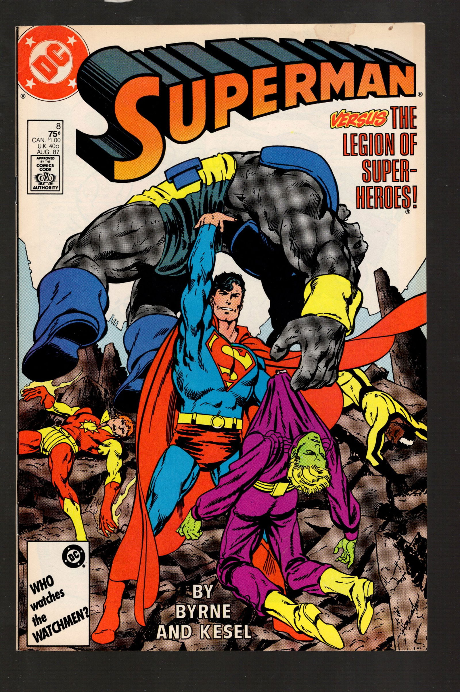 Superman vs The Legion of Super Heroes Vintage DC Comic Book #8 August 1987 Sport on Top Right (1 of 2)