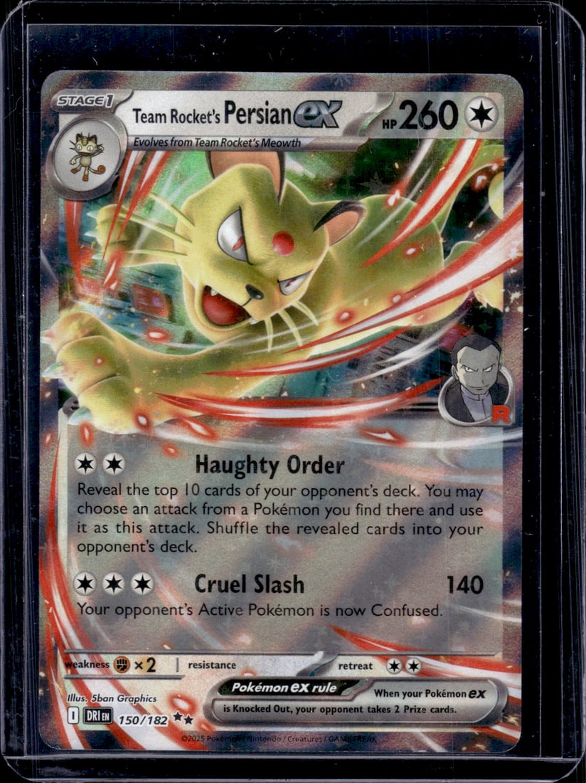 2025 Pokemon Destined Rivals Team Rocket's Persian Ex Double Rare #150: TCG, Pikachu, Charizard, Rare, Secret Rare, Holo Cards, Pokemon & TCG Cards sold near Me, Nintendo, Evee, Houndoom, Reverse Holo Cards, 3 Star Ultra Rare, EX