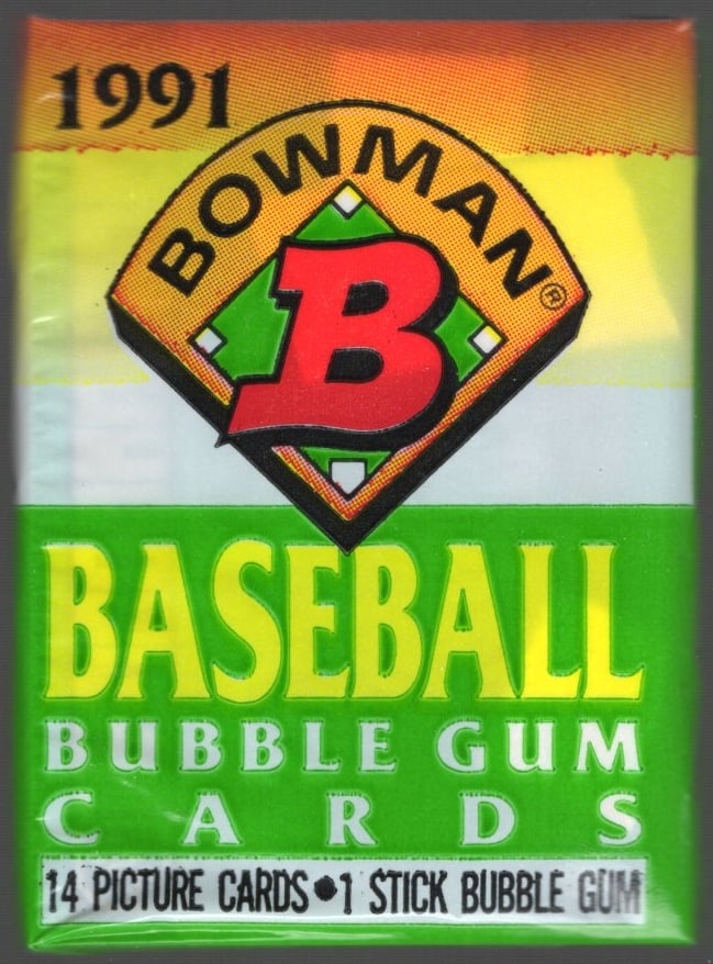1991 Bowman Vintage Baseball Cards Retail Box Wax Pack Sports Cards MLB Trading Cards: Bowman Vintage Valuable Rookie Baseball MLB Trading & Sports Cards, Rookie Cards in this set are Jeff Bagwell, Ivan Rodriguez, Kenny Lofton, Chipper Jones, Mike Mussina, Jim Thome, old Sports Cards fo