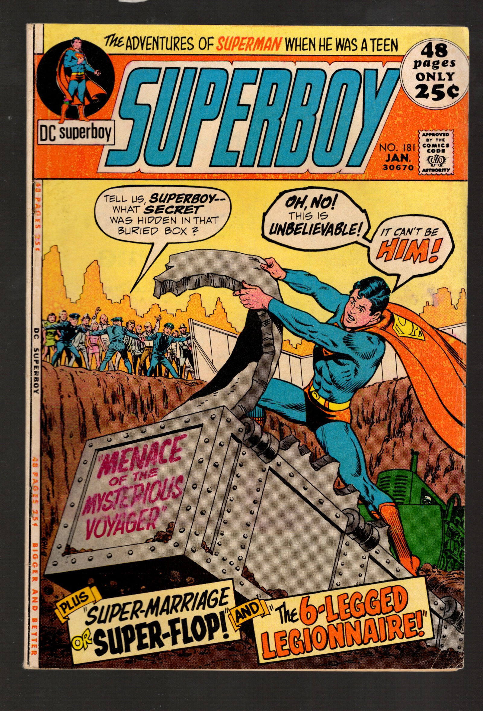 Superboy Menace of the Mysterious Voyager No 181 1972 january Vintage DC Comic Book High Grade (1 of 2)