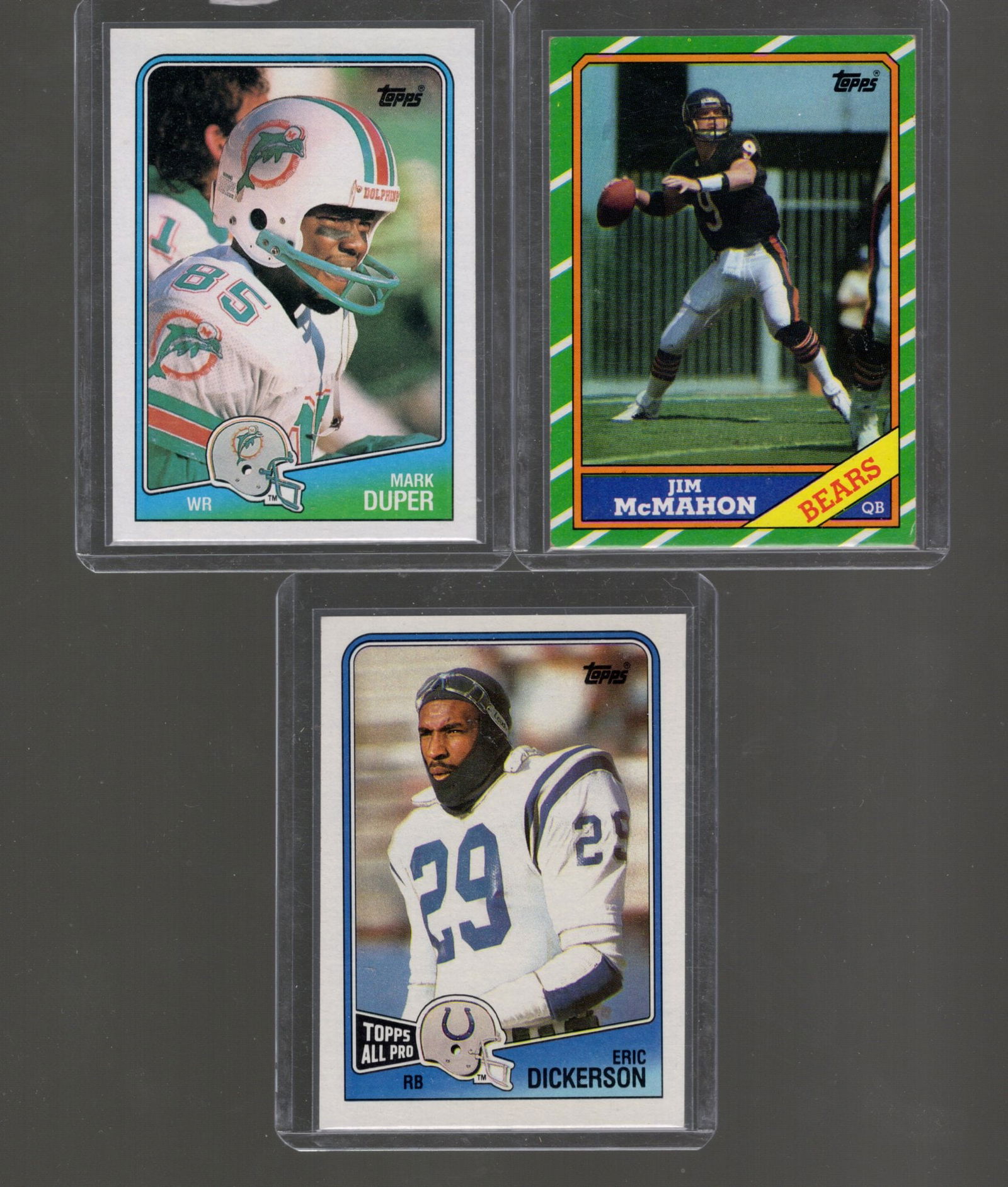 Eric Dickerson, Jim McMahon, & Mark Duper Vintage Topps Football Cards (1 of 2)