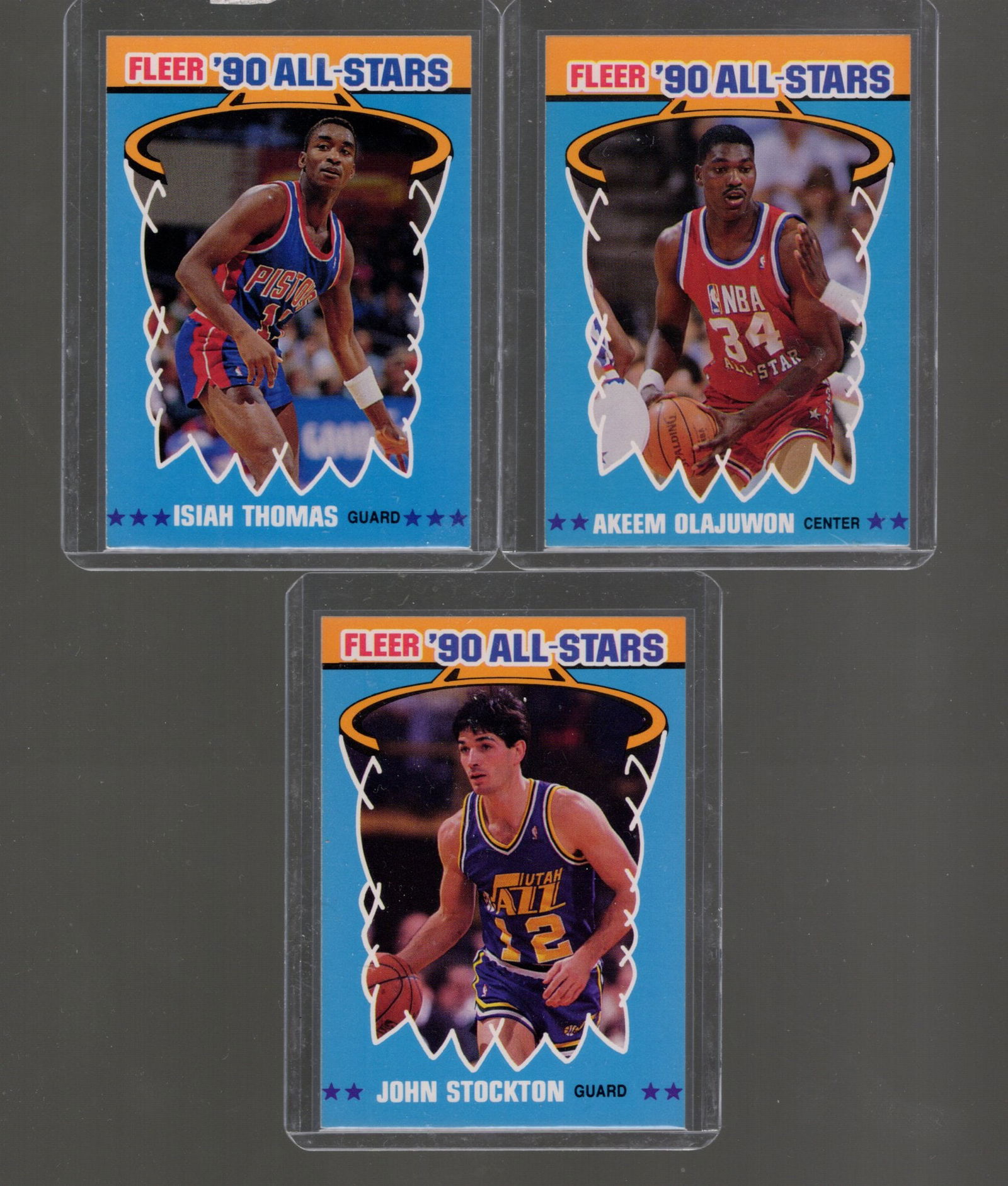 Isiah Thomas, Akeem Olajuwon, John Stockton Fleer 1991 Basketball Cards 1990 All-Stars Inserts (1 of 2)