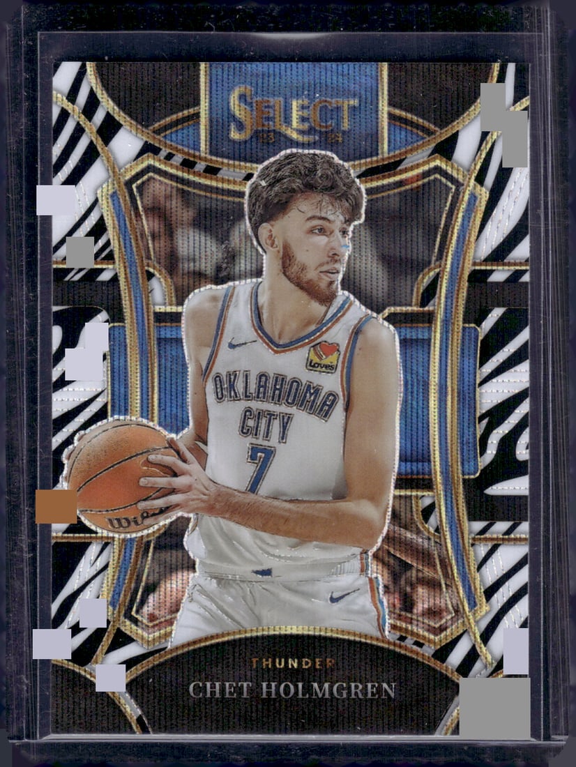 Chet Holmgren Zebra Prizm SSP Case Hit 2023-24 Panini Select #360 OKC Thunder (1 of 2)