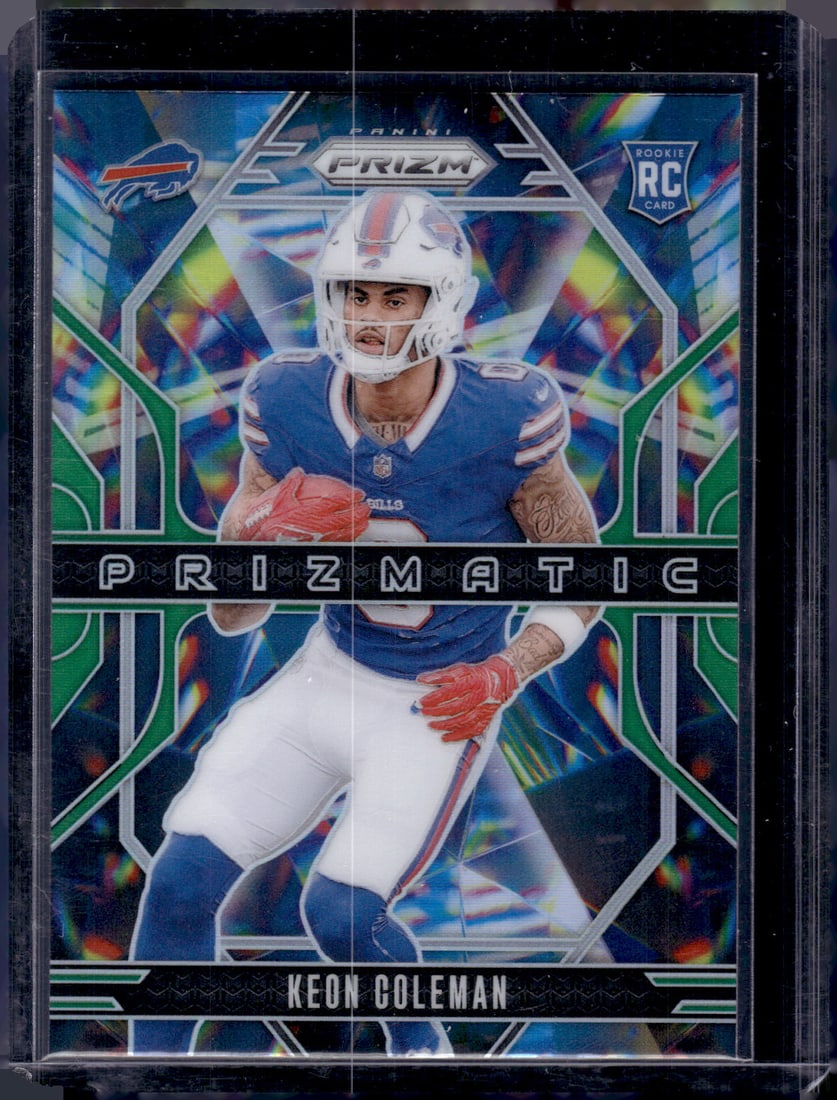 Keon Coleman Rookie Card Prizmatic Green Prizm 2024 Panini Prizm #15 Buffalo Bills NFL: Panini Select, Prizm, Mosaic, Contenders, Zenith, Phoenix, Illusions, Absolute, Rookie NFL Sports Trading Cards, SP, SSP, Cards, Football Cards for Sale Near Me, Superbowl & Hall of Fame Player Cards,