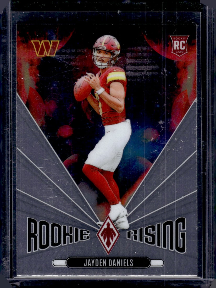 Jayden Daniels Rookie Card Rookie Rising 2024 Panini Phoenix #RR-JDS Commanders NFL: Panini Select, Prizm, Mosaic, Contenders, Zenith, Phoenix, Illusions, Absolute, Rookie NFL Sports Trading Cards, SP, SSP, Cards, Football Cards for Sale Near Me, Superbowl & Hall of Fame Player Cards,