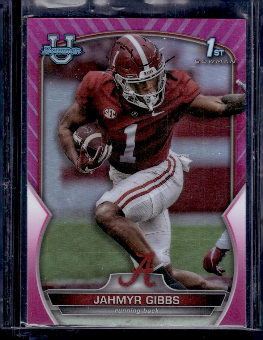 Jahmyr Gibbs 1st Bowman Pink Refractor 2022 Bowman Chrome #82 Alabama Crimson Tide (1 of 2)