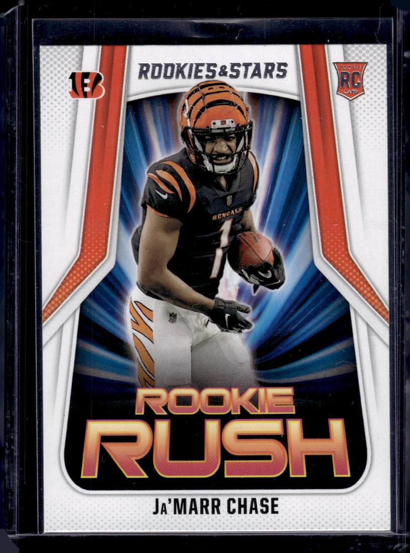 Ja'Marr Chase Rookie Card Rookie Rush 2021 Panini Rookies & Stars #RR-7 Bengals NFL: Panini Select, Prizm, Mosaic, Contenders, Zenith, Phoenix, Illusions, Absolute, Rookie NFL Sports Trading Cards, SP, SSP, Cards, Football Cards for Sale Near Me, Superbowl & Hall of Fame Player Cards,