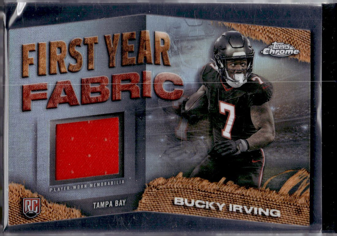 Bucky Irving Rookie Card Patch Player Worn 2024 Topps Finest #FYF-BI Football Card (1 of 2)
