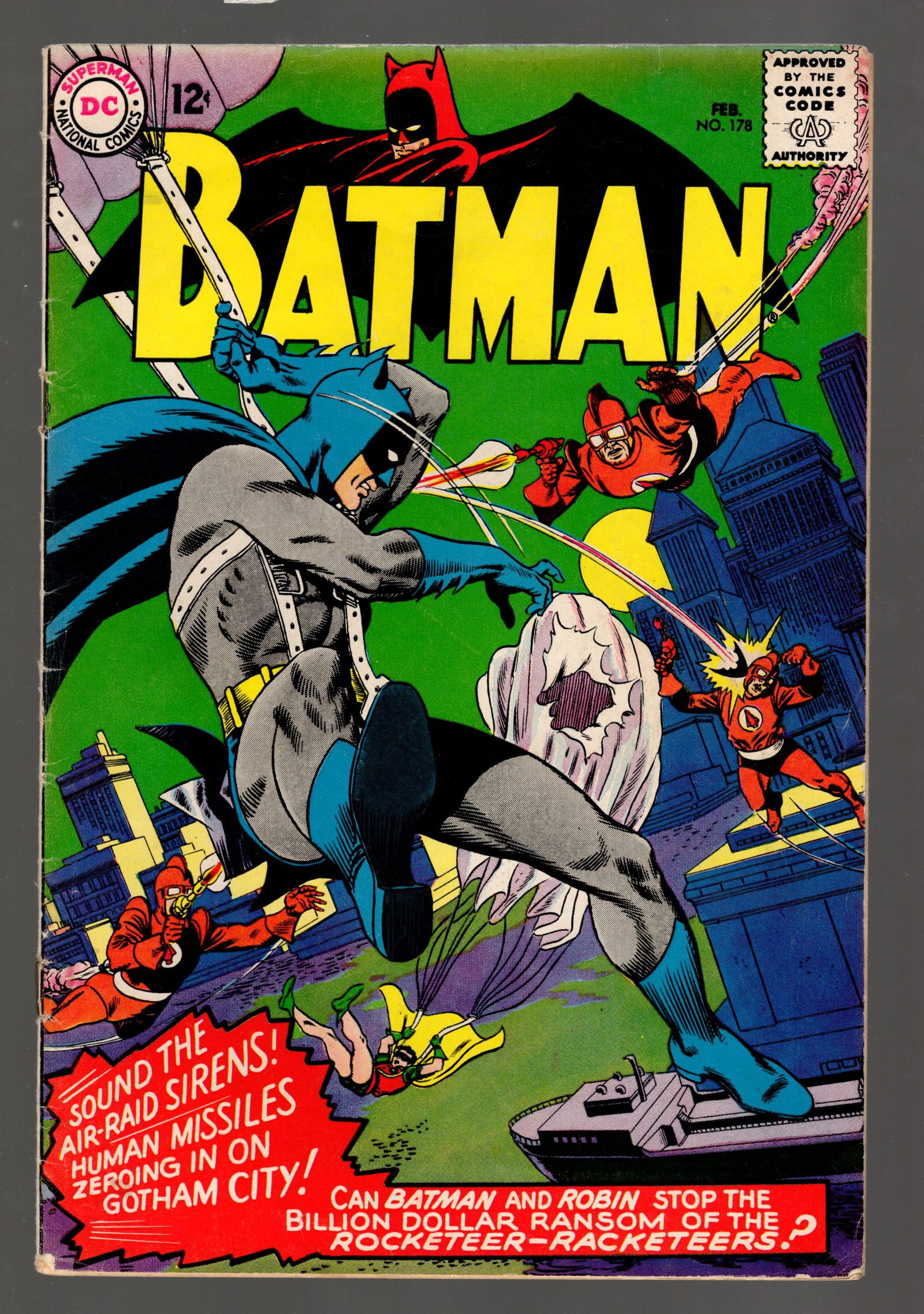 Bat Man & Robin 1st Appearance of the Rocketeer Vintage Silver Age Comic Books No 178 1966 February (1 of 2)