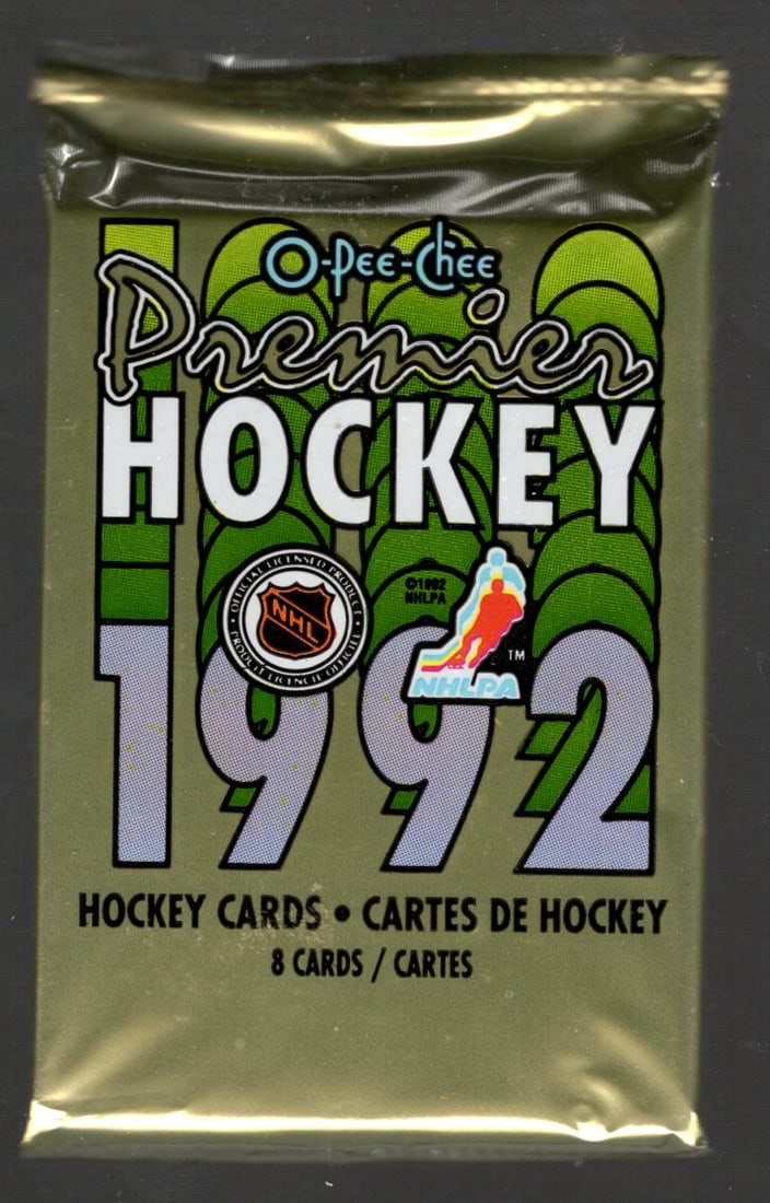 1992 O Pee Chee Premier Hockey Card Retail Box Pack - Wayne Gretzky: Vintage O Pee Chee Hockey NHL Trading & Sports Cards, Old Sports Cards for Sale Near Me, Wayne Gretzky, Mario Lemieux, Jaromir Jagr, Valuable Auction Memorabilia Lots for Sale Near Me, Stanley Cup & H