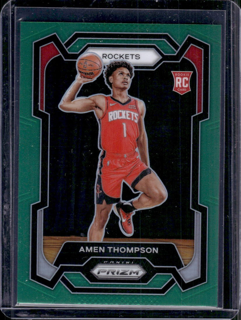 Amen Thompson Rookie Card Green Prizm 2023-24 Panini Prizm #150 Houston Rockets (1 of 2)
