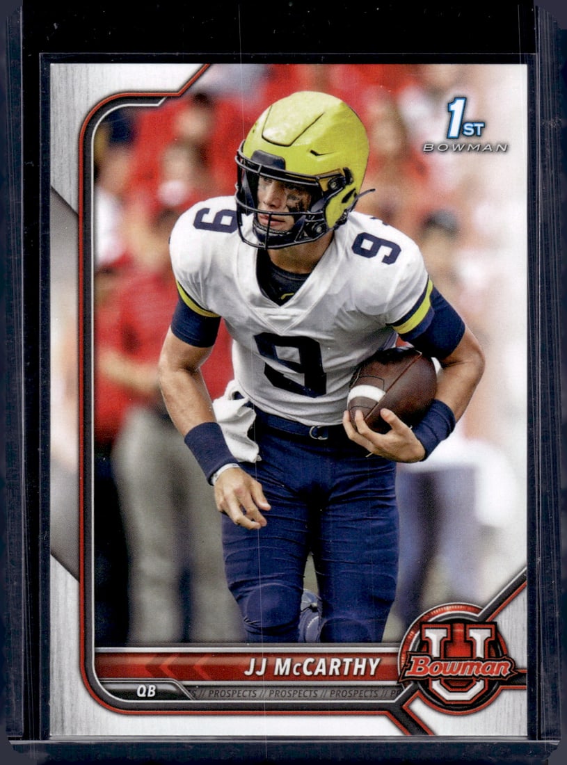 JJ McCarthy 1st Bowman 2022 Bowman #39 Michigan Wolverines, Vikings: Bowman U Chrome Football NFL Trading & Sports Cards, Sports Cards for Sale Near Me, Prospect, 1st Bowman, Super Bowl & Hall of Fame Players, Auction Memorabilia Lots For Sale Near Me