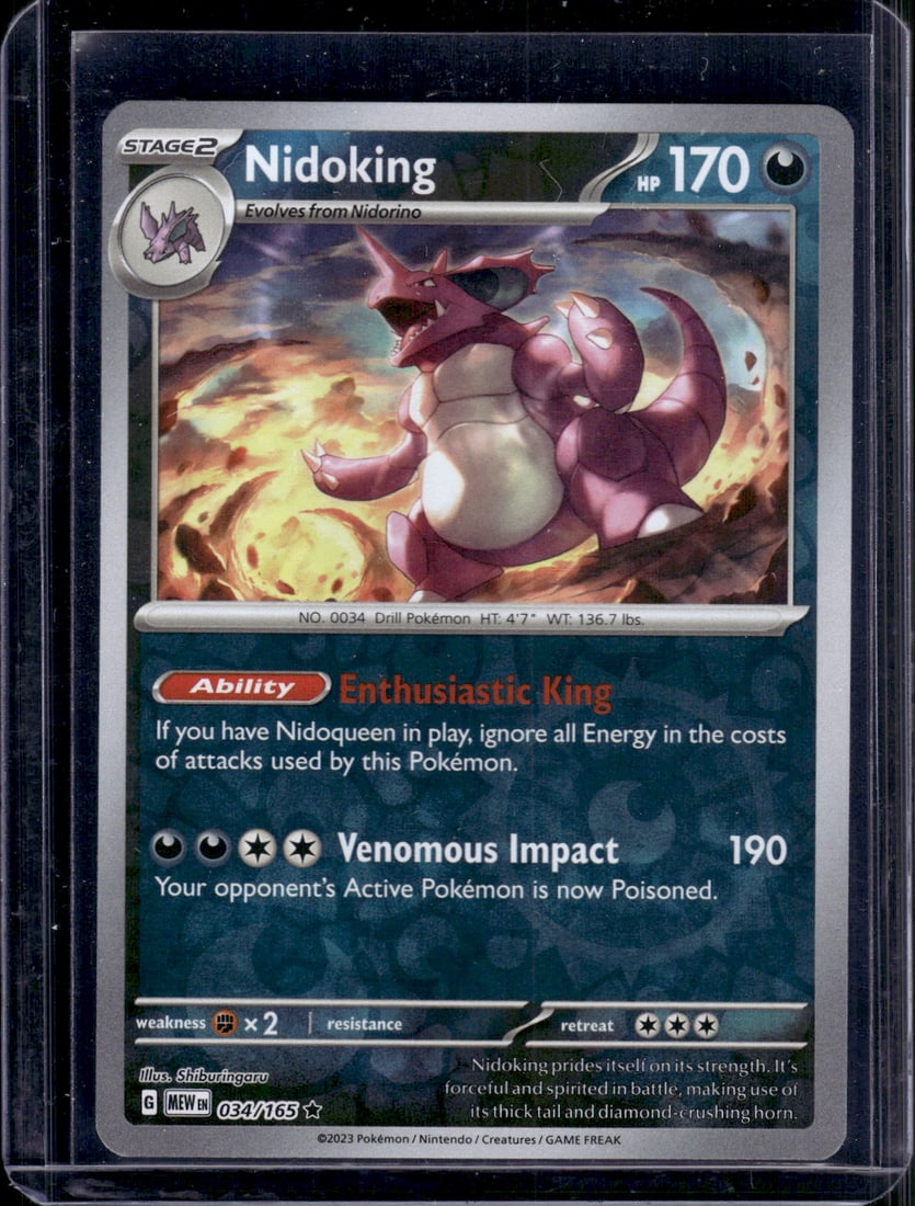 2023 Pokemon Scarlet & Violet 151 Nidoking Reverse Holo #34 TCG: TCG, Pikachu, Charizard, Rare, Secret Rare, Holo Cards, Pokemon & TCG Cards sold near Me, Nintendo, Evee, Houndoom, Reverse Holo Cards, 3 Star Ultra Rare, EX
