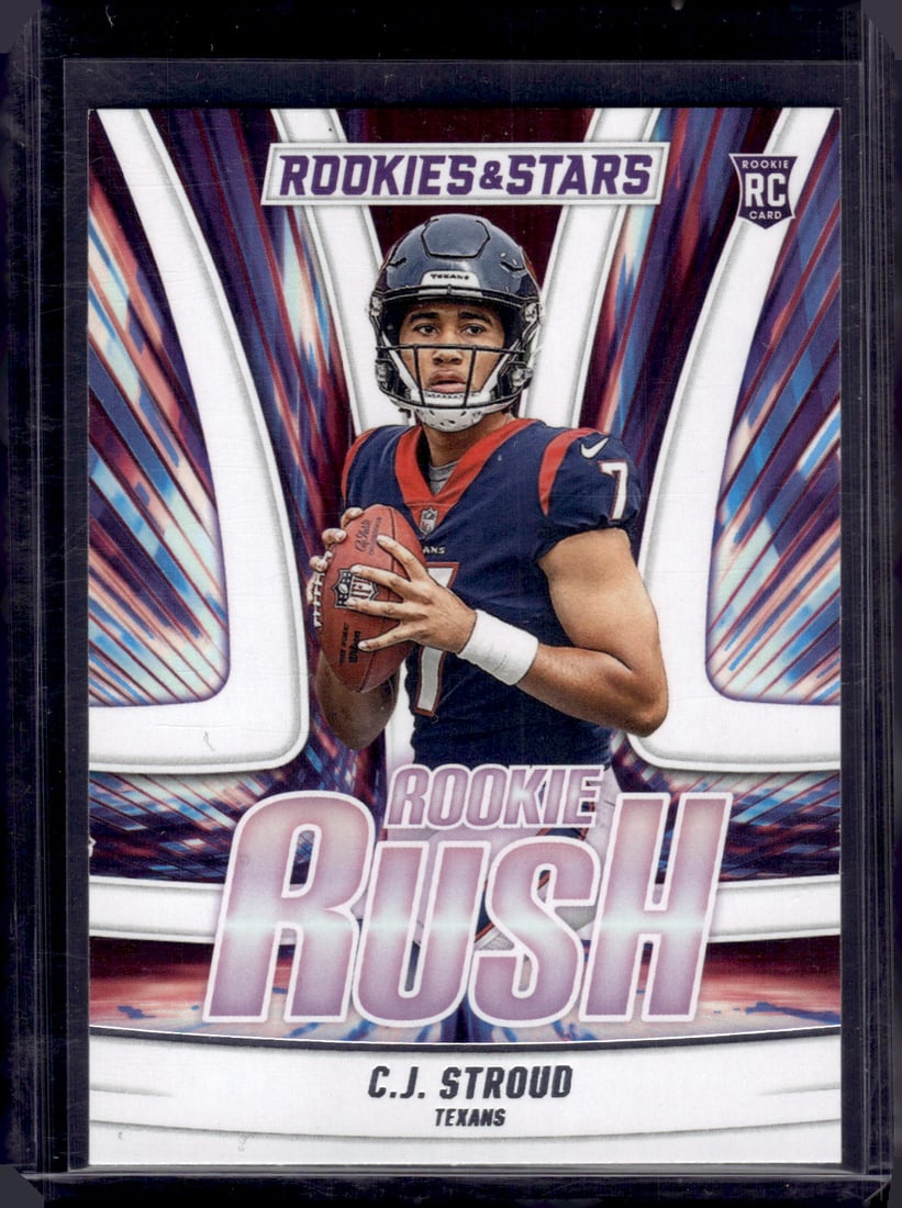 Cj Stroud Rookie Card Rookie Rush 2023 Panini Rookies & Stars #RR-4 Houston Texans: Panini Select, Prizm, Mosaic, Contenders, Zenith, Phoenix, Illusions, Absolute, Rookie NFL Sports Trading Cards, SP, SSP, Cards, Football Cards for Sale Near Me, Superbowl & Hall of Fame Player Cards,