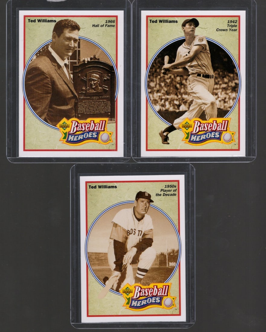 1991 Upper Deck Vintage Ted Williams Series Lot of 3 Cards #30, #33, & #35 in a Series of 36 Boston (1 of 2)