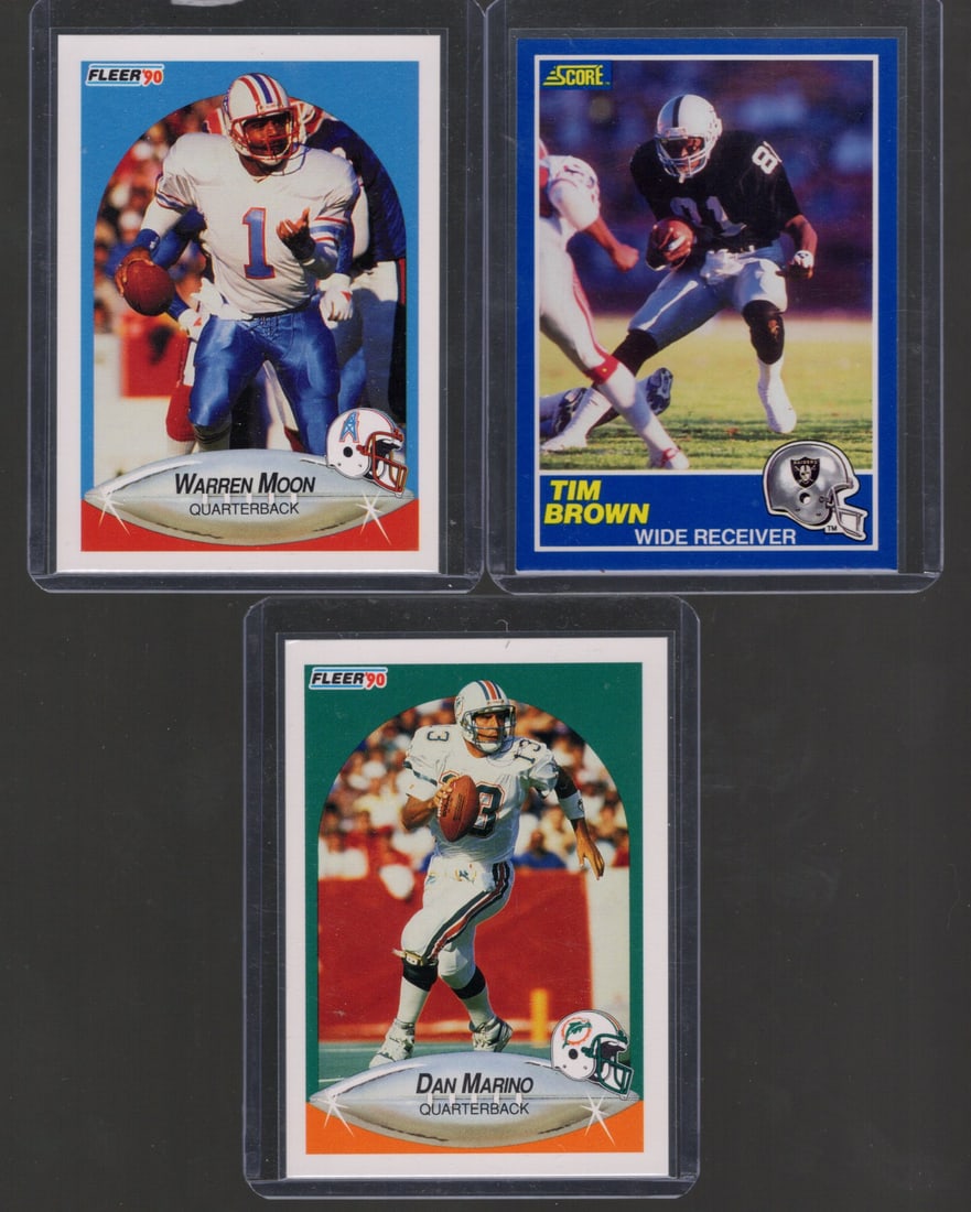 Dan Marino, Warren Moon & Tim Brown Vintage Fleer 1990 and 1989 Score Football Cards (1 of 2)