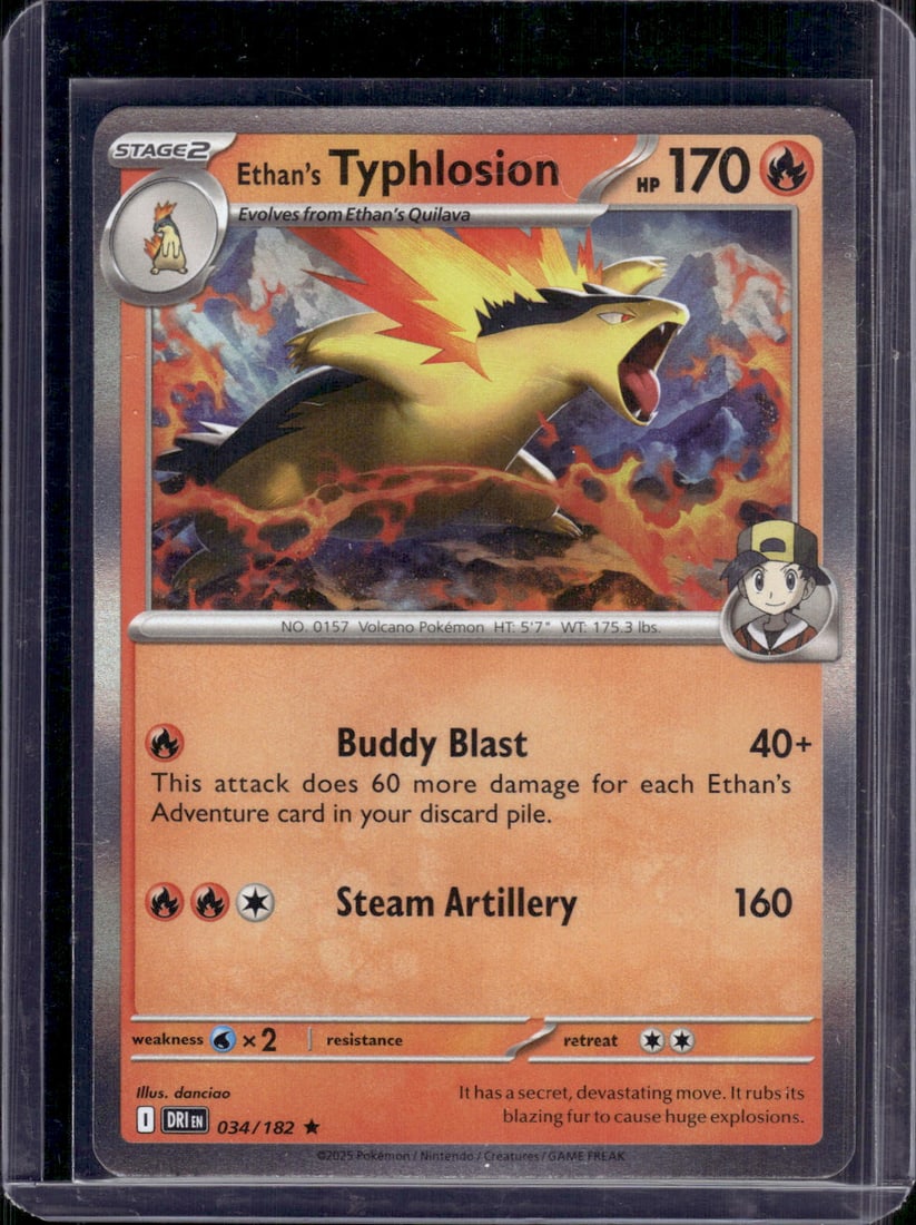 2025 Pokemon Destined Rivals Ethan's Typhlosion Holo Rare #34 TCG: TCG, Pikachu, Charizard, Rare, Secret Rare, Holo Cards, Pokemon & TCG Cards sold near Me, Nintendo, Evee, Houndoom, Reverse Holo Cards, 3 Star Ultra Rare, EX